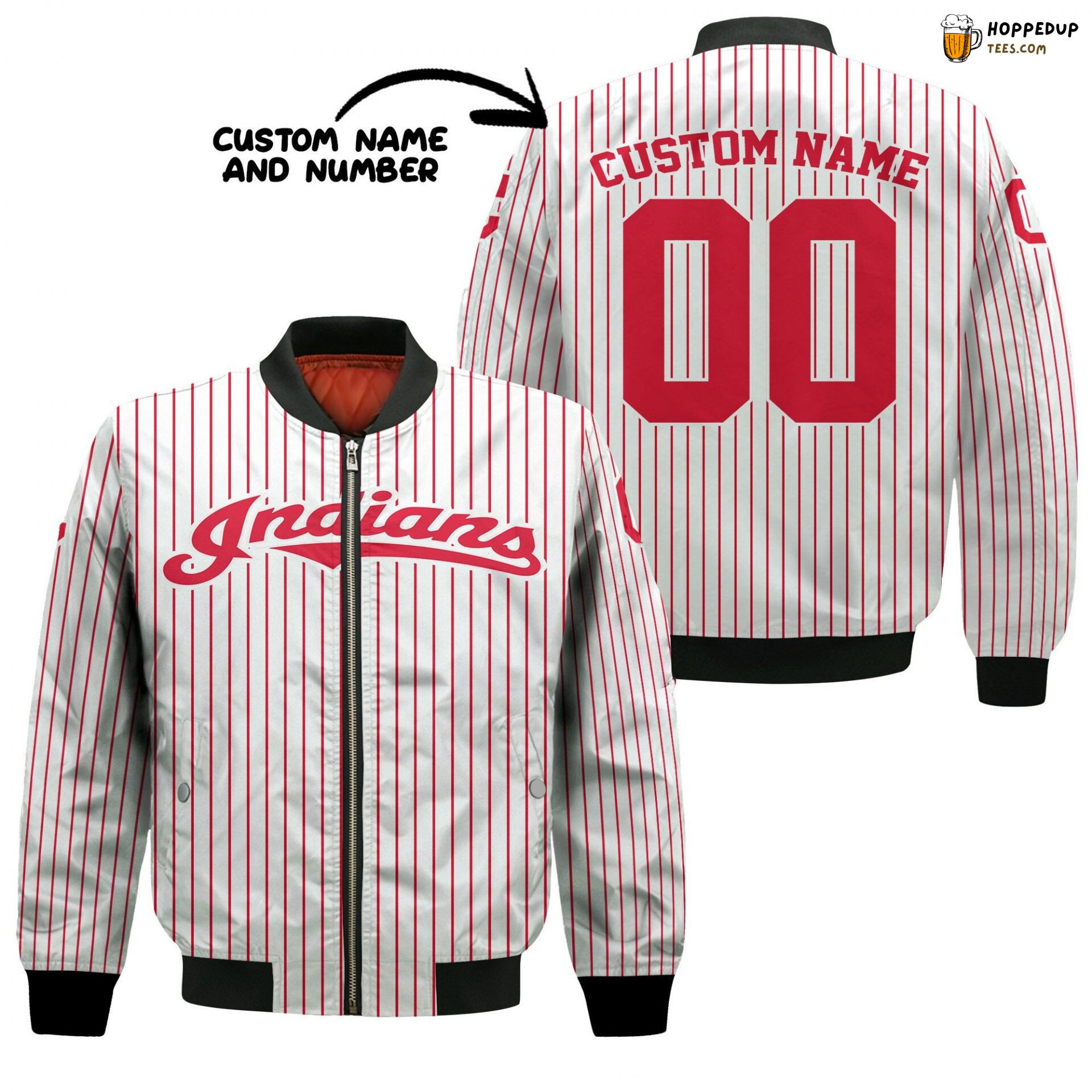 MLB Cleveland Indians Custom Name Number Uniform Stripes Bomber Jacket