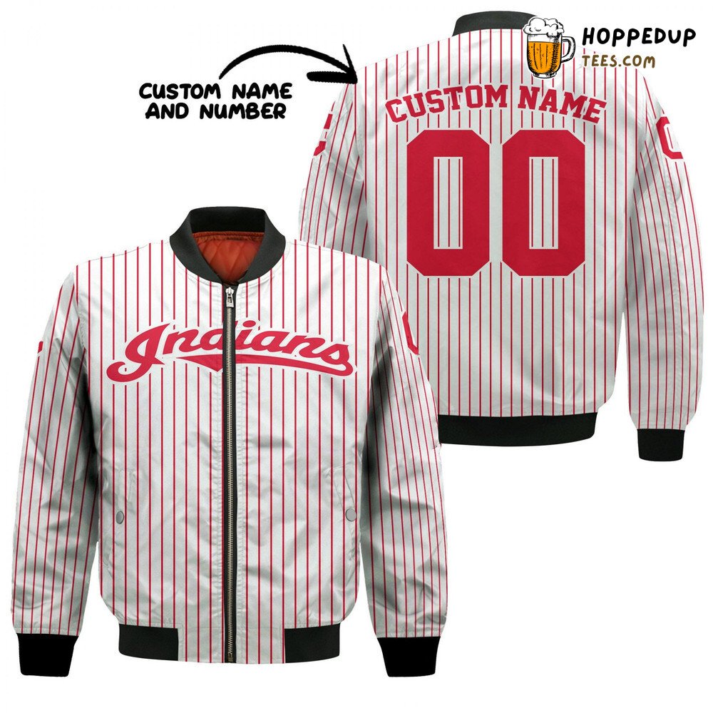 MLB Cleveland Indians Custom Name Number Uniform Stripes Bomber Jacket