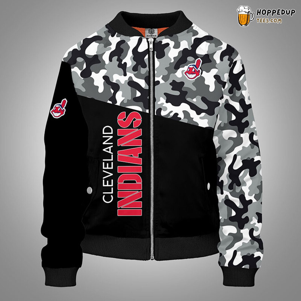 MLB Cleveland Indians Unique Camouflage Black Bomber Jacket Design