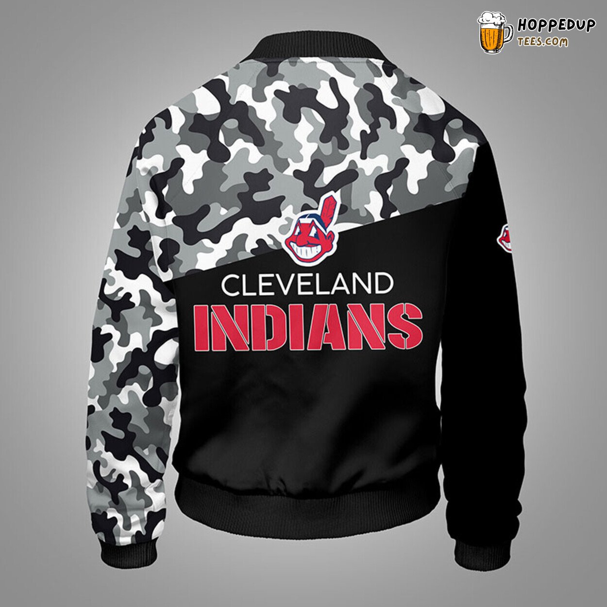 MLB Cleveland Indians Unique Camouflage Black Bomber Jacket Design