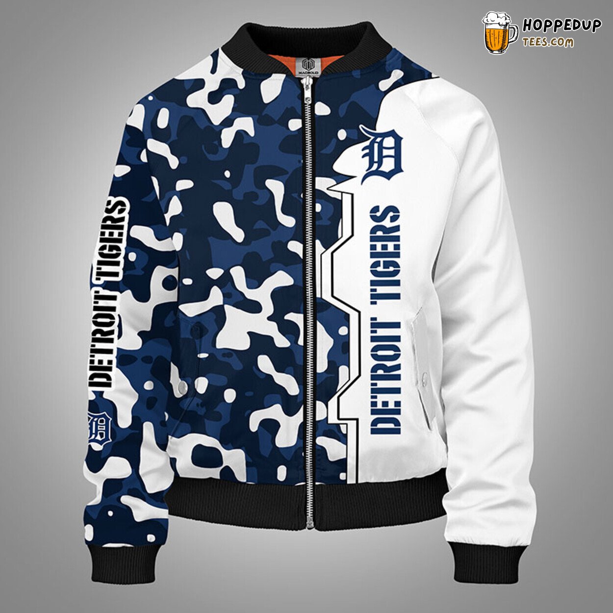 MLB Detroit Tigers Camouflage Blue Premium Bomber Jacket Design
