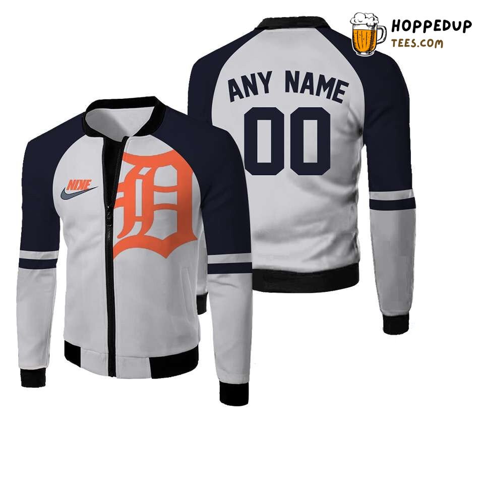 MLB Detroit Tigers Custom Name Number Black White Bomber Jacket
