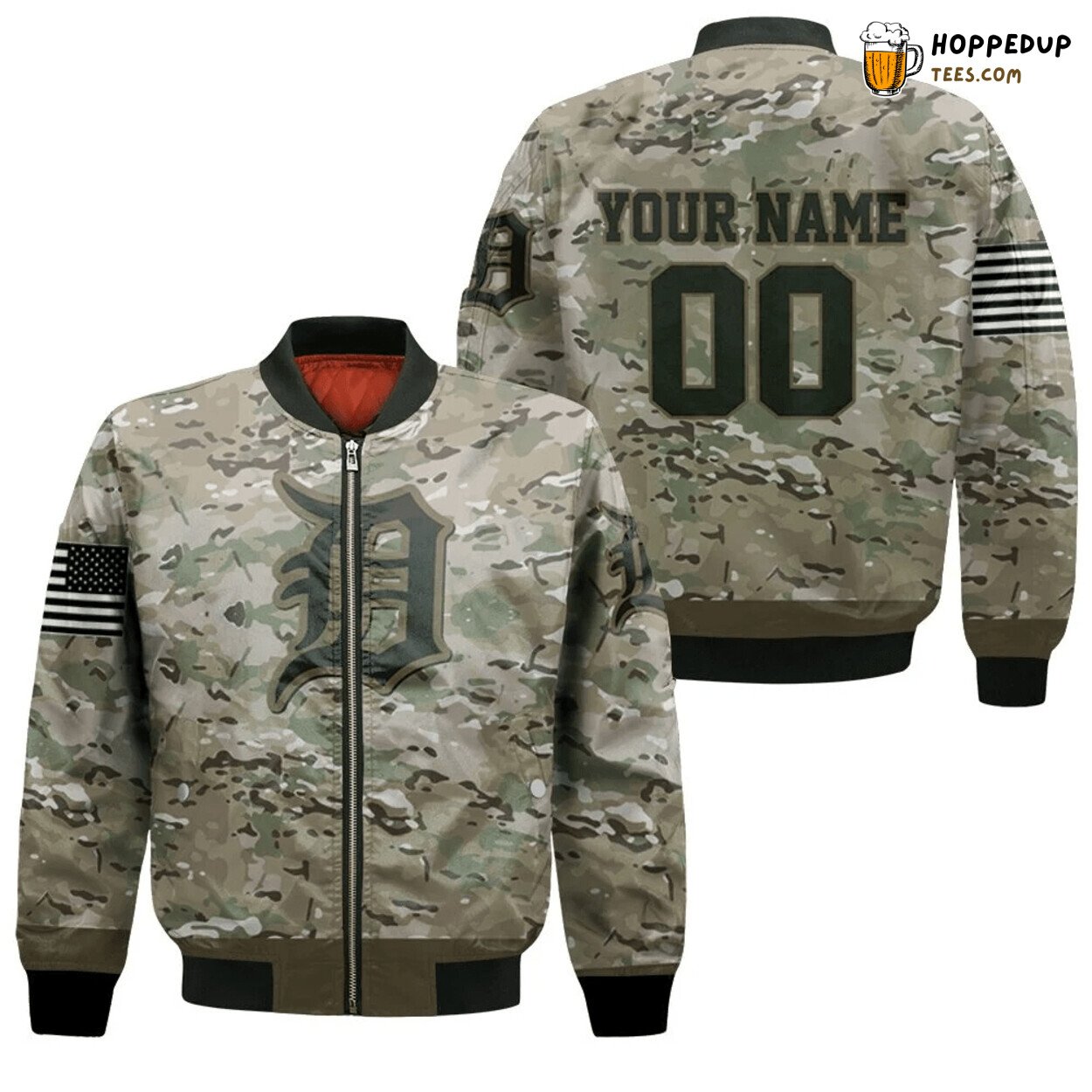 MLB Detroit Tigers Custom Name Number Camo Bomber Jacket