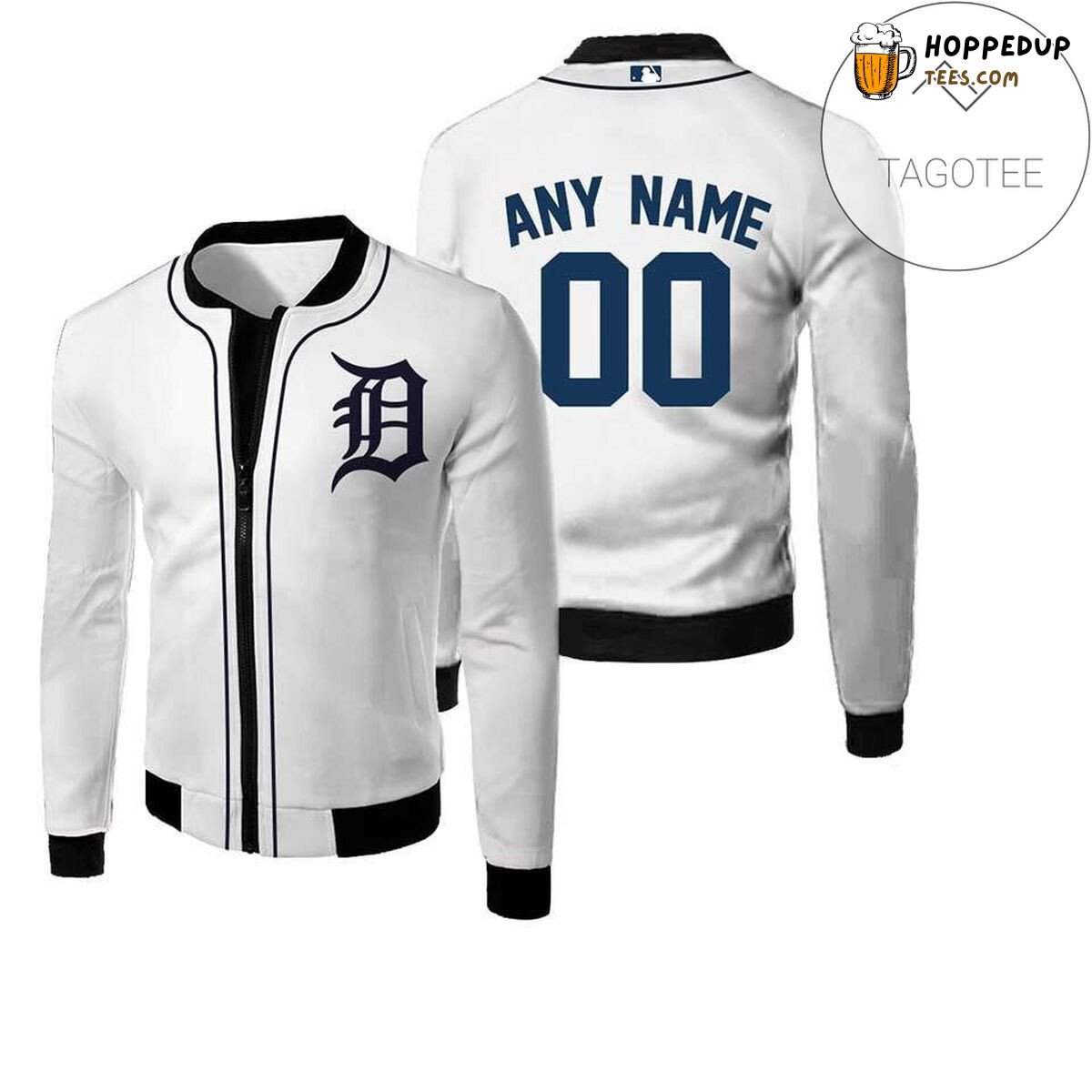MLB Detroit Tigers Custom Name Number White Bomber Jacket