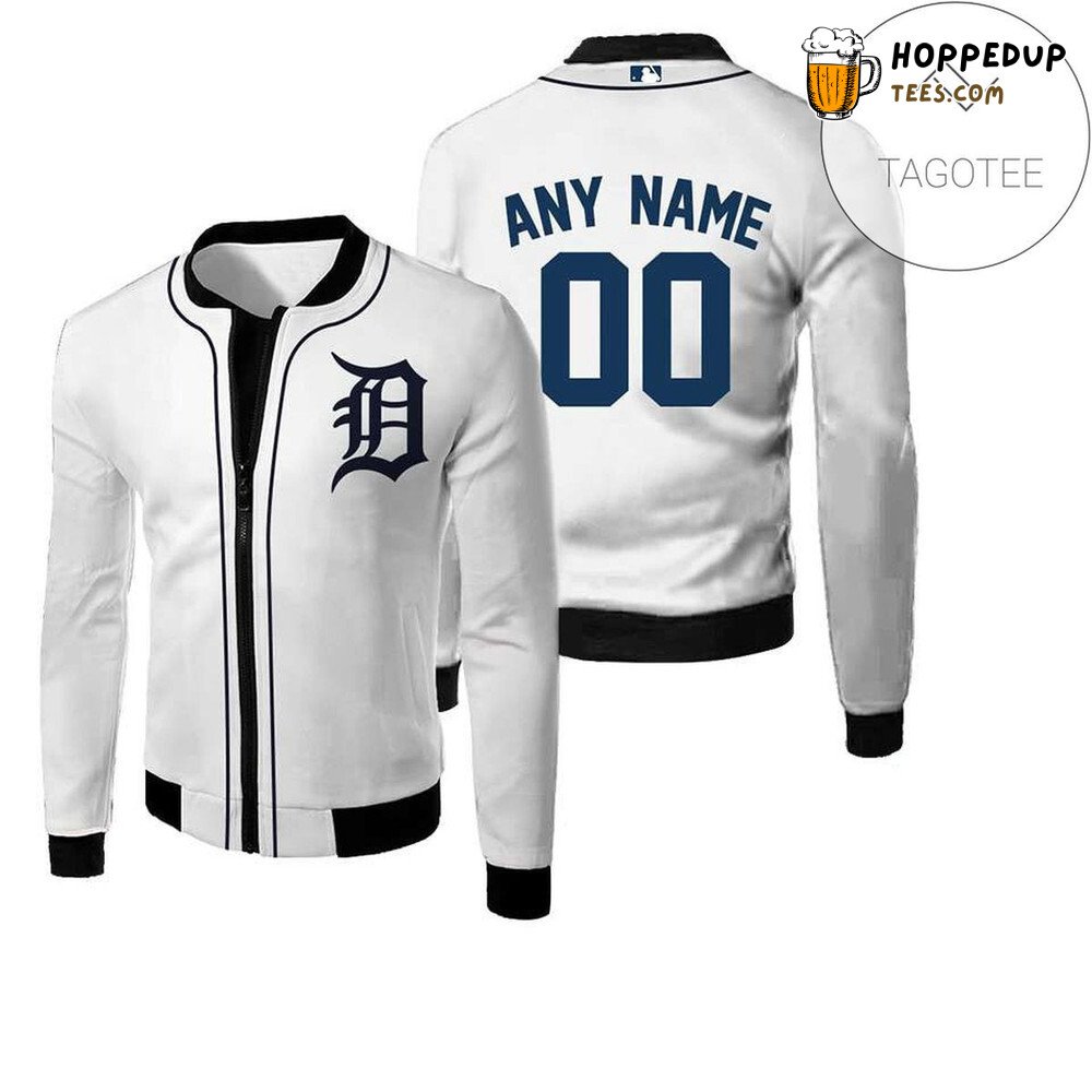 MLB Detroit Tigers Custom Name Number White Bomber Jacket