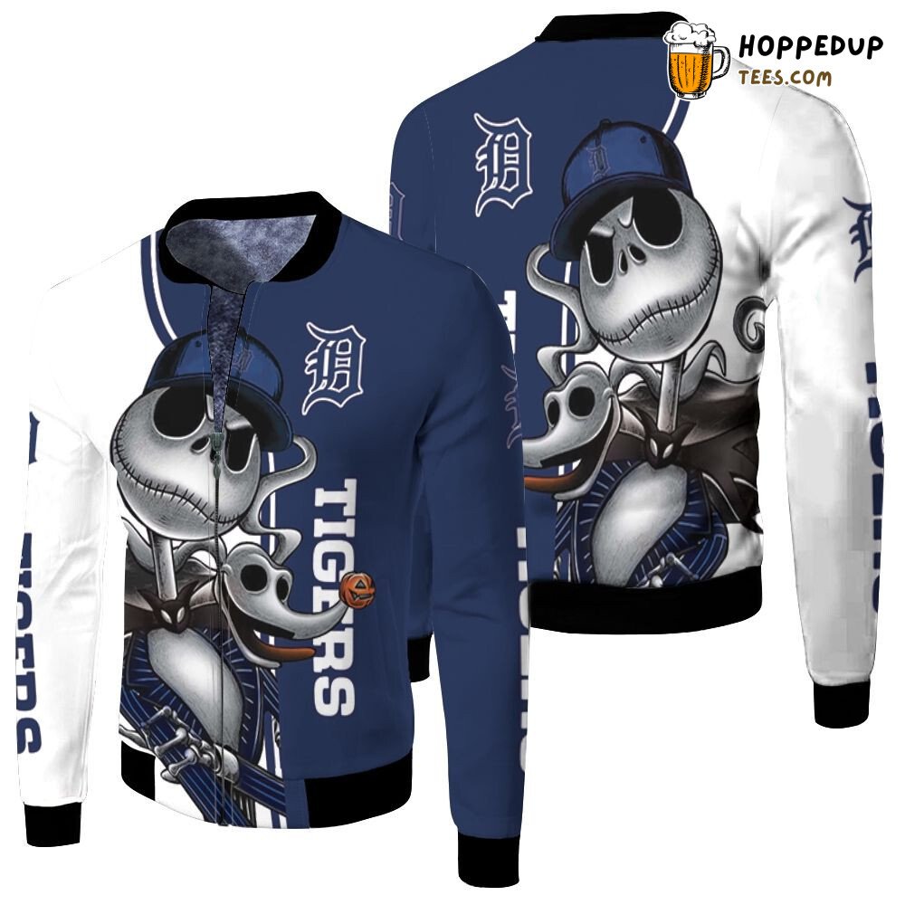 MLB Detroit Tigers Jack Skellington And Zero Bomber Jacket