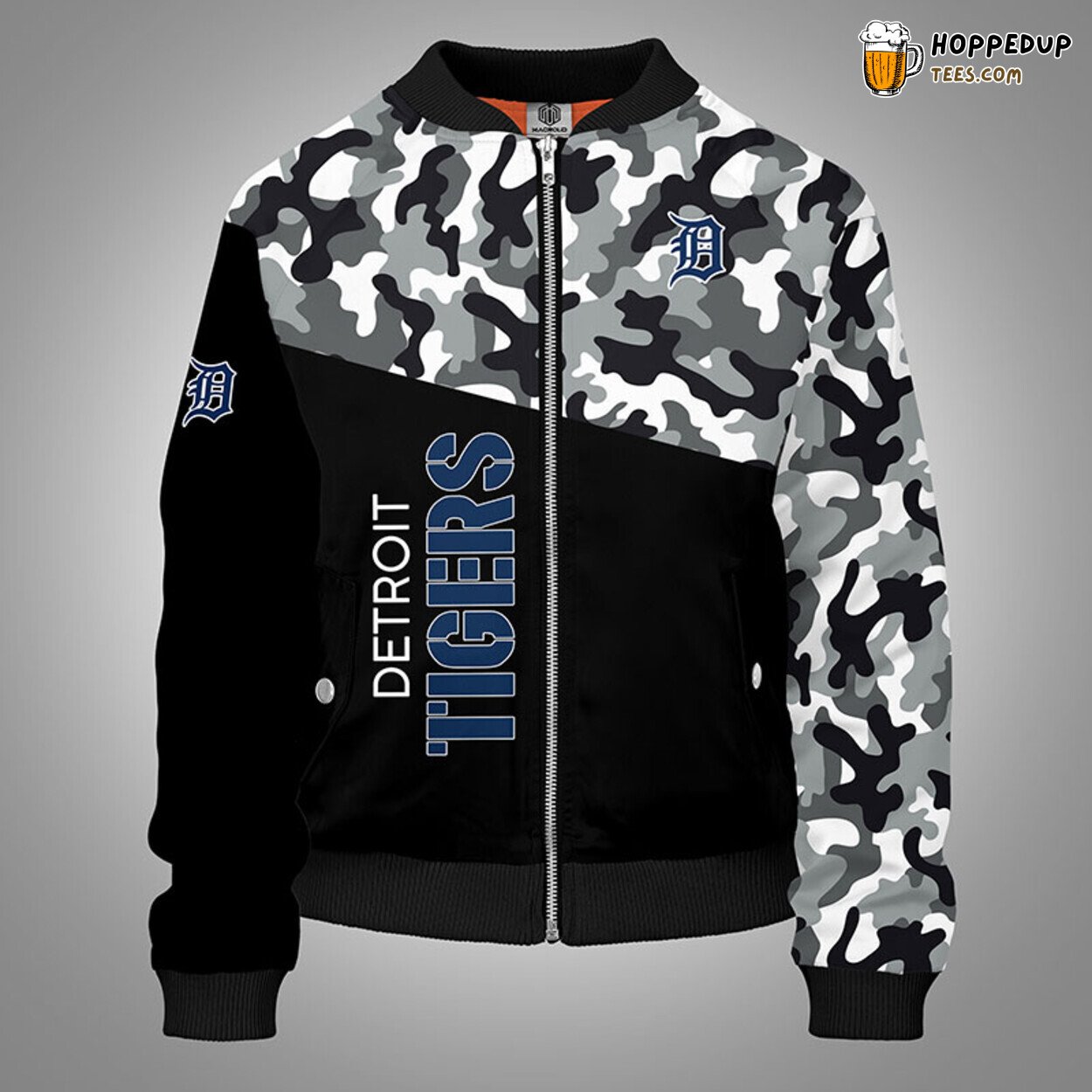 MLB Detroit Tigers Unique Camouflage Black Bomber Jacket Design