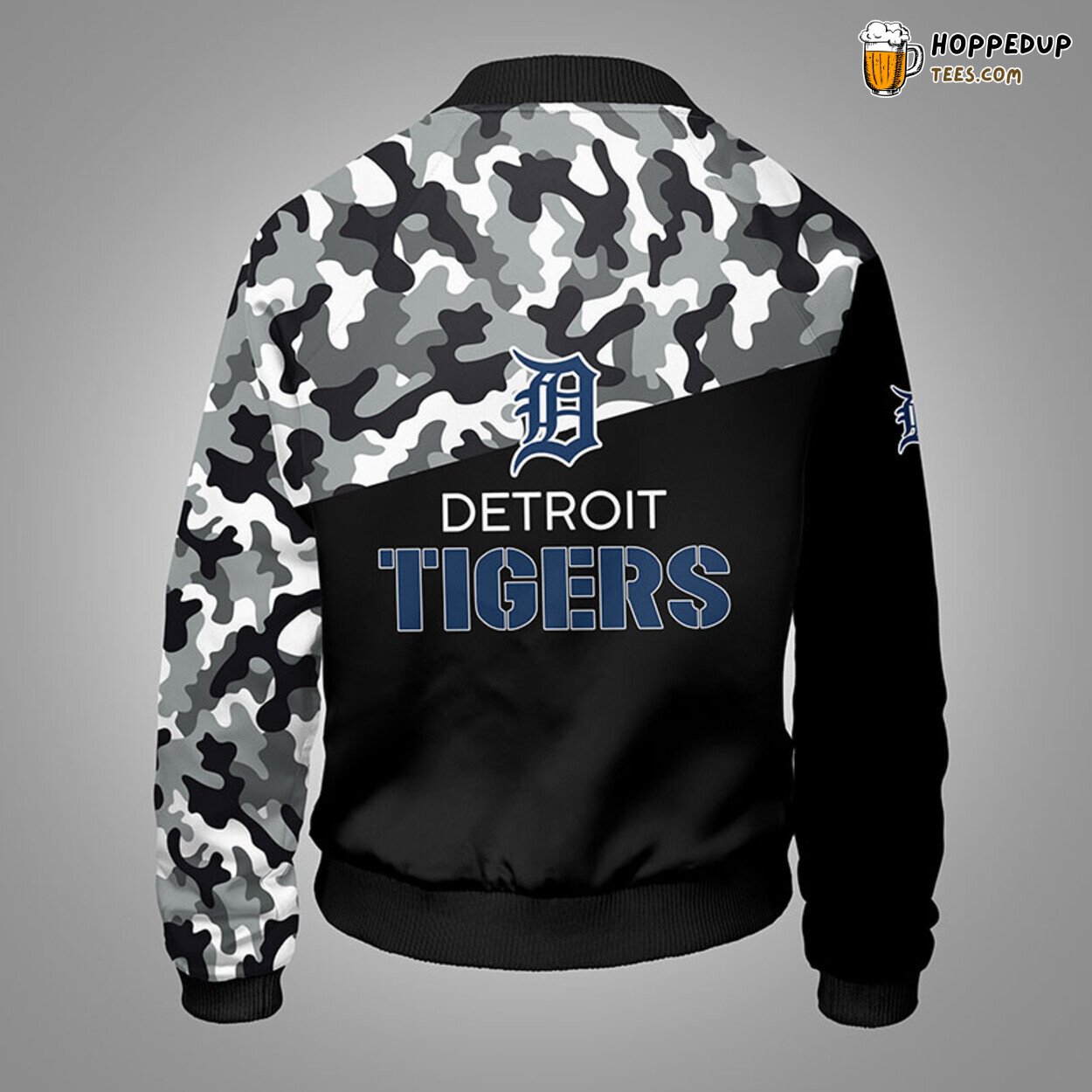 MLB Detroit Tigers Unique Camouflage Black Bomber Jacket Design