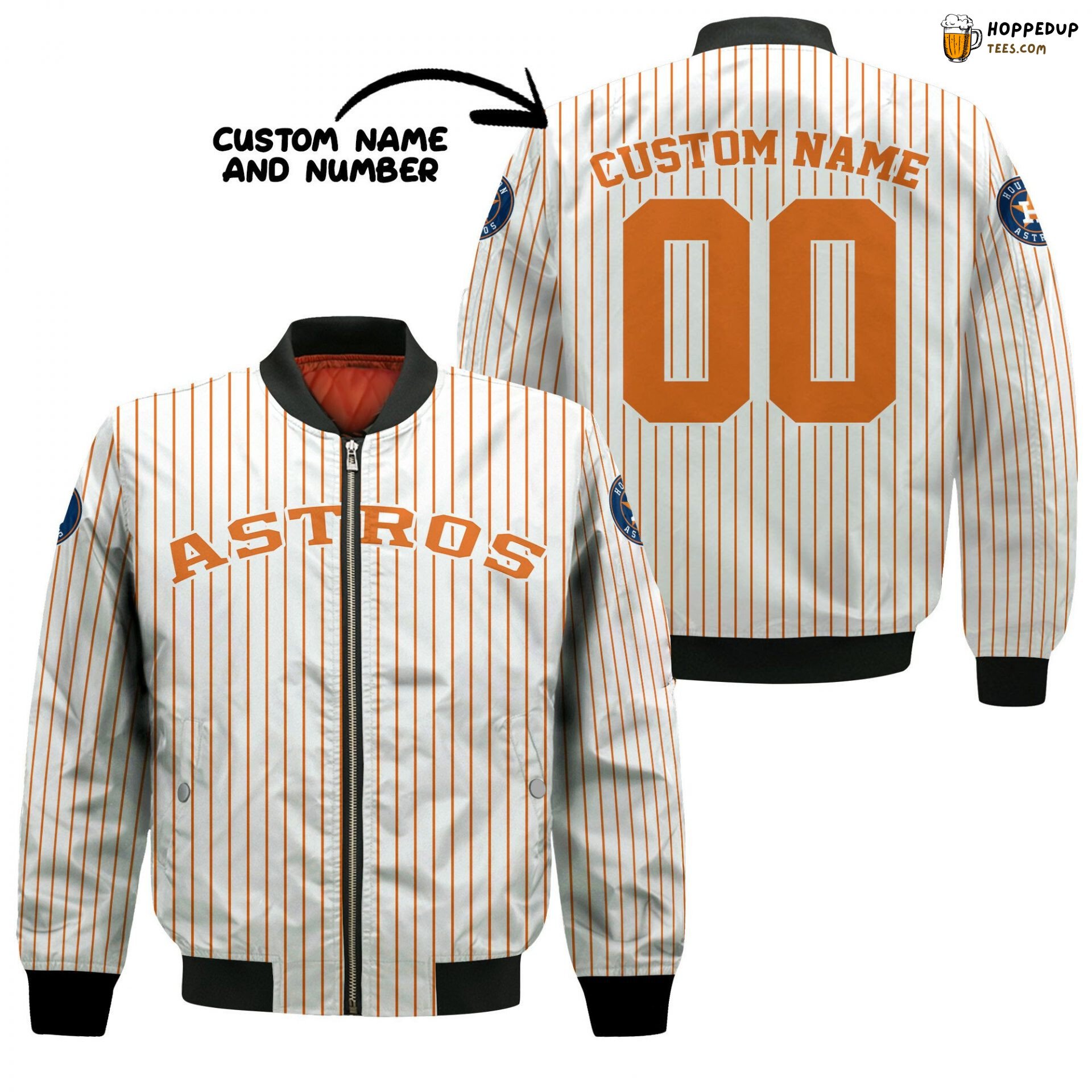 MLB Houston Astros Custom Name Number Uniform Stripes Bomber Jacket