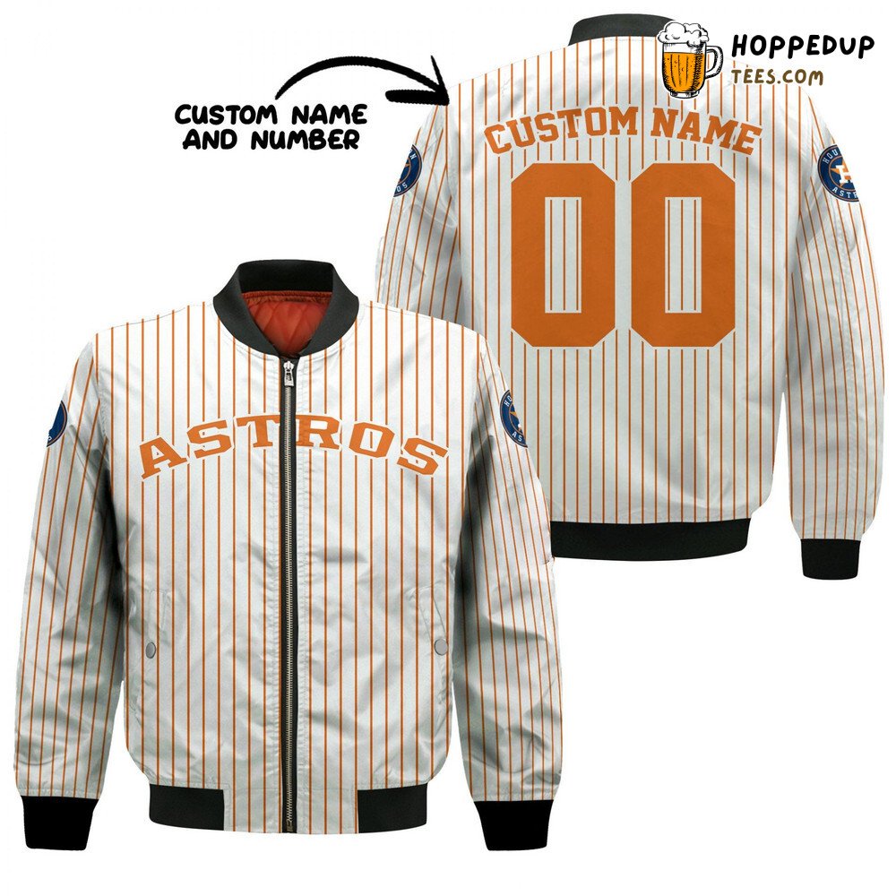 MLB Houston Astros Custom Name Number Uniform Stripes Bomber Jacket