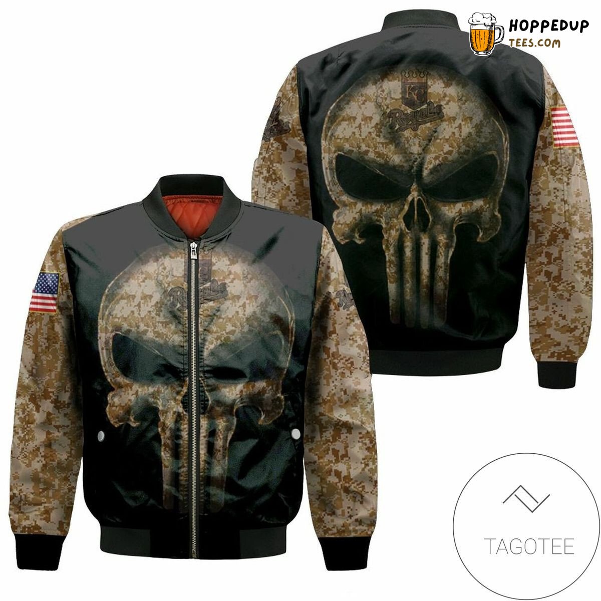 MLB Kansas City Royals Camouflage Skull American Flag Bomber Jacket