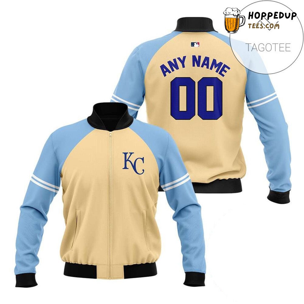 MLB Kansas City Royals Custom Name Number Beige Bomber Jacket