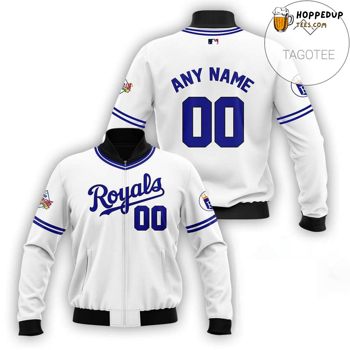 MLB Kansas City Royals Custom Name Number White Bomber Jacket