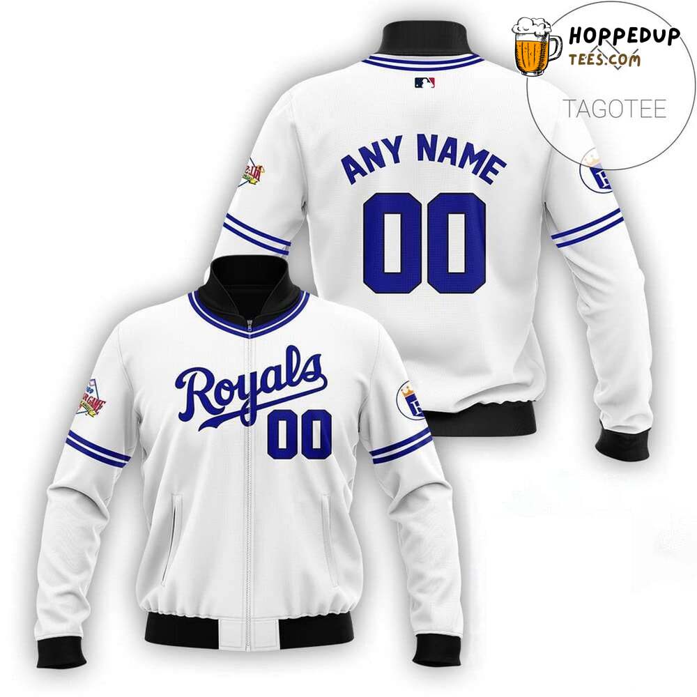 MLB Kansas City Royals Custom Name Number White Bomber Jacket