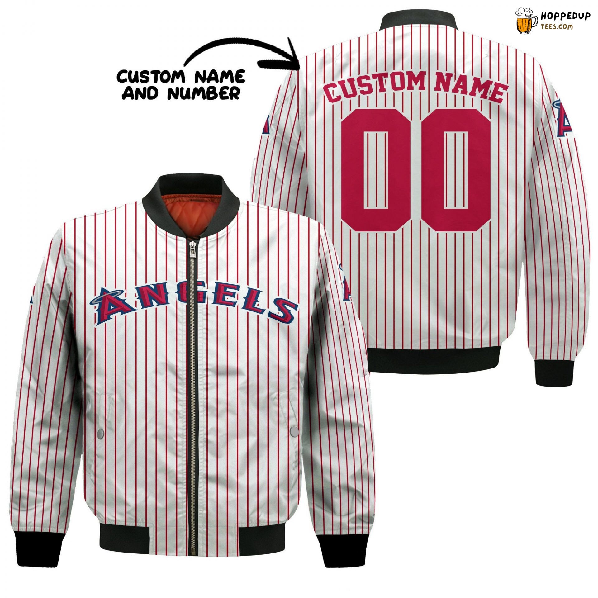 MLB Los Angeles Angels Custom Name Number Stripes Bomber Jacket