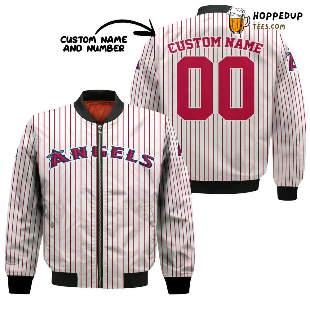 MLB Los Angeles Angels Custom Name Number Stripes Bomber Jacket