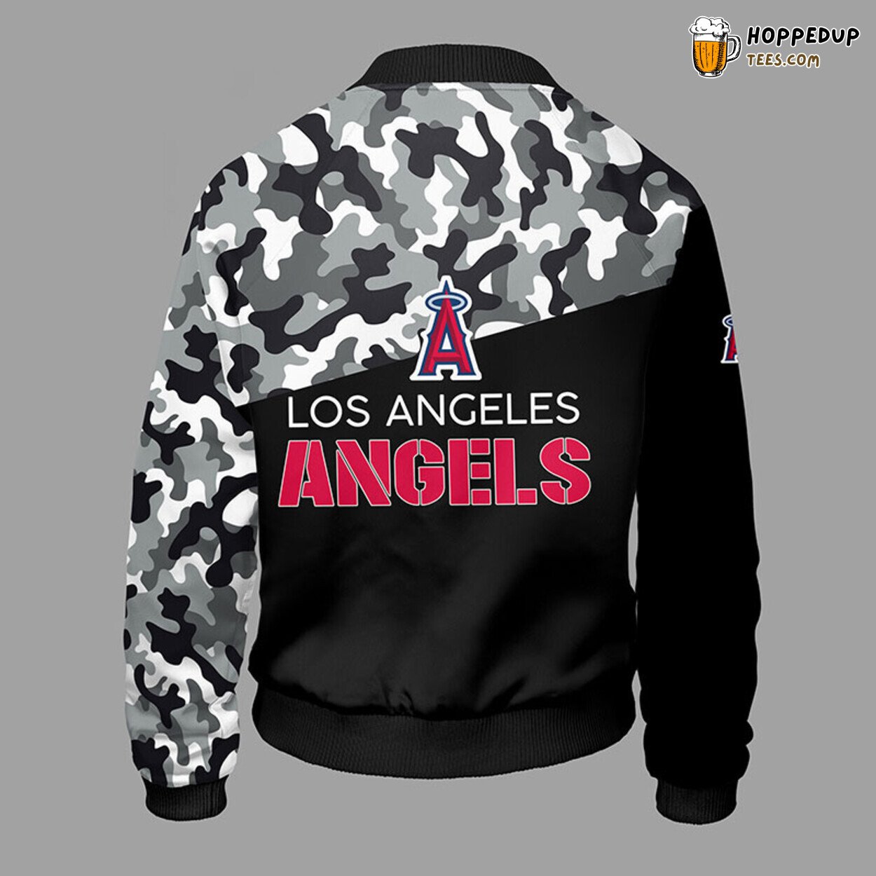 MLB Los Angeles Angels Unique Camouflage Black Bomber Jacket Design