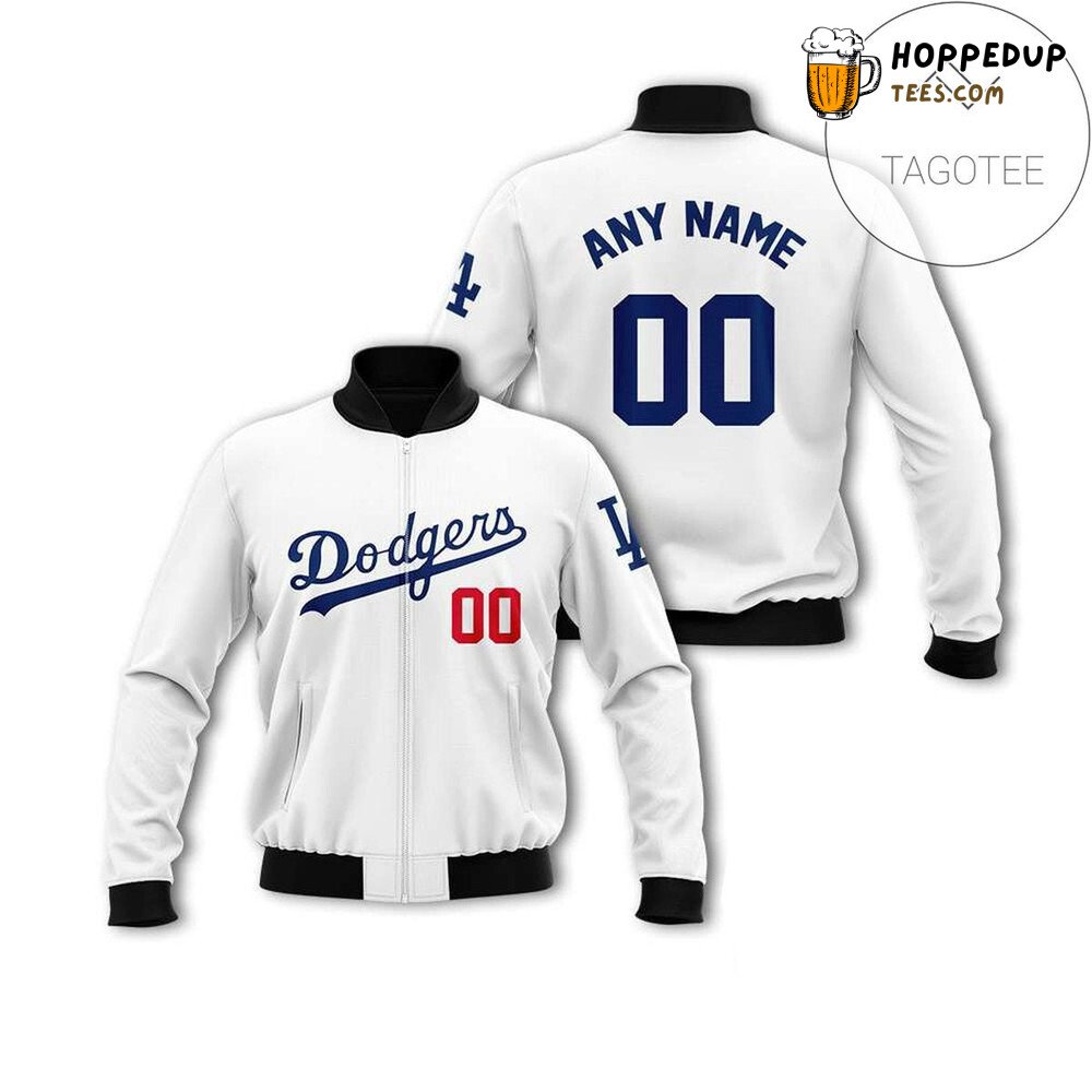 MLB Los Angeles Dodgers Custom Name Number White Bomber Jacket