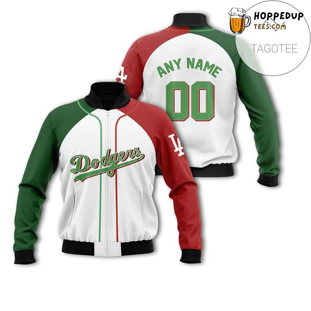 MLB Los Angeles Dodgers Custom Name Number White Green Bomber Jacket