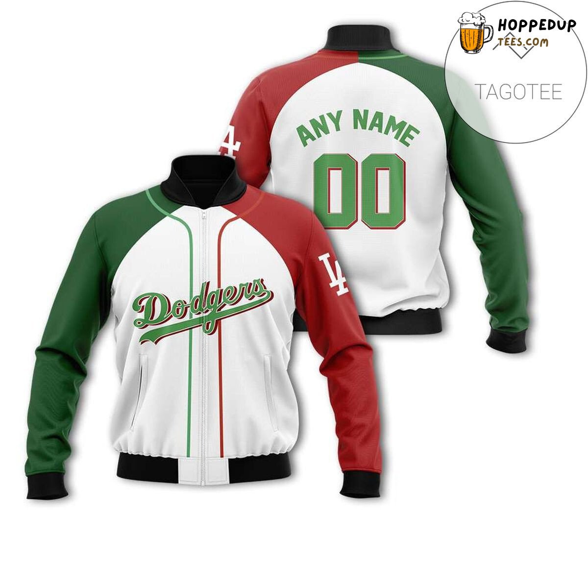 MLB Los Angeles Dodgers Custom Name Number White Green Bomber Jacket
