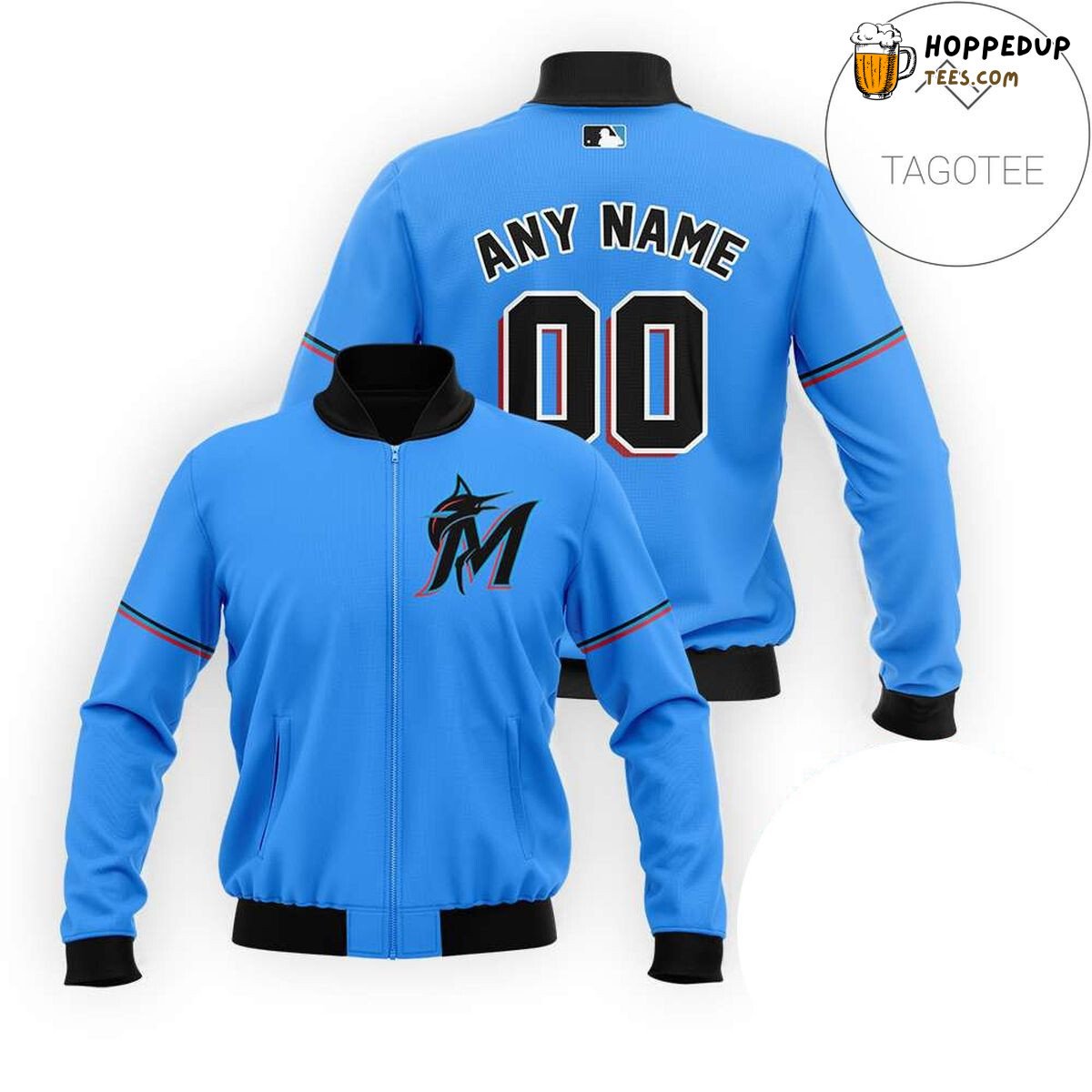 MLB Miami Marlins Custom Name Number Blue Bomber Jacket