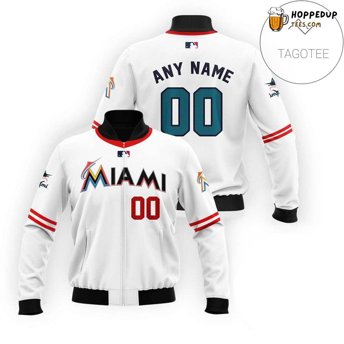MLB Miami Marlins Custom Name Number White Bomber Jacket