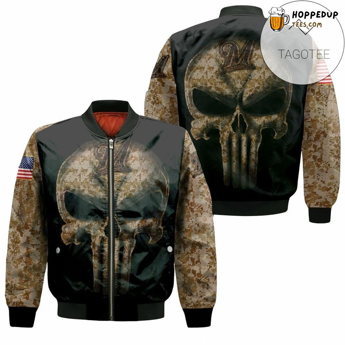 MLB Milwaukee Brewers Camouflage Skull Bomber Jacket