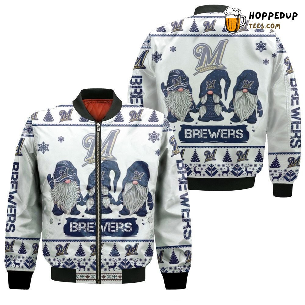MLB Milwaukee Brewers Christmas Gnomes Bomber Jacket