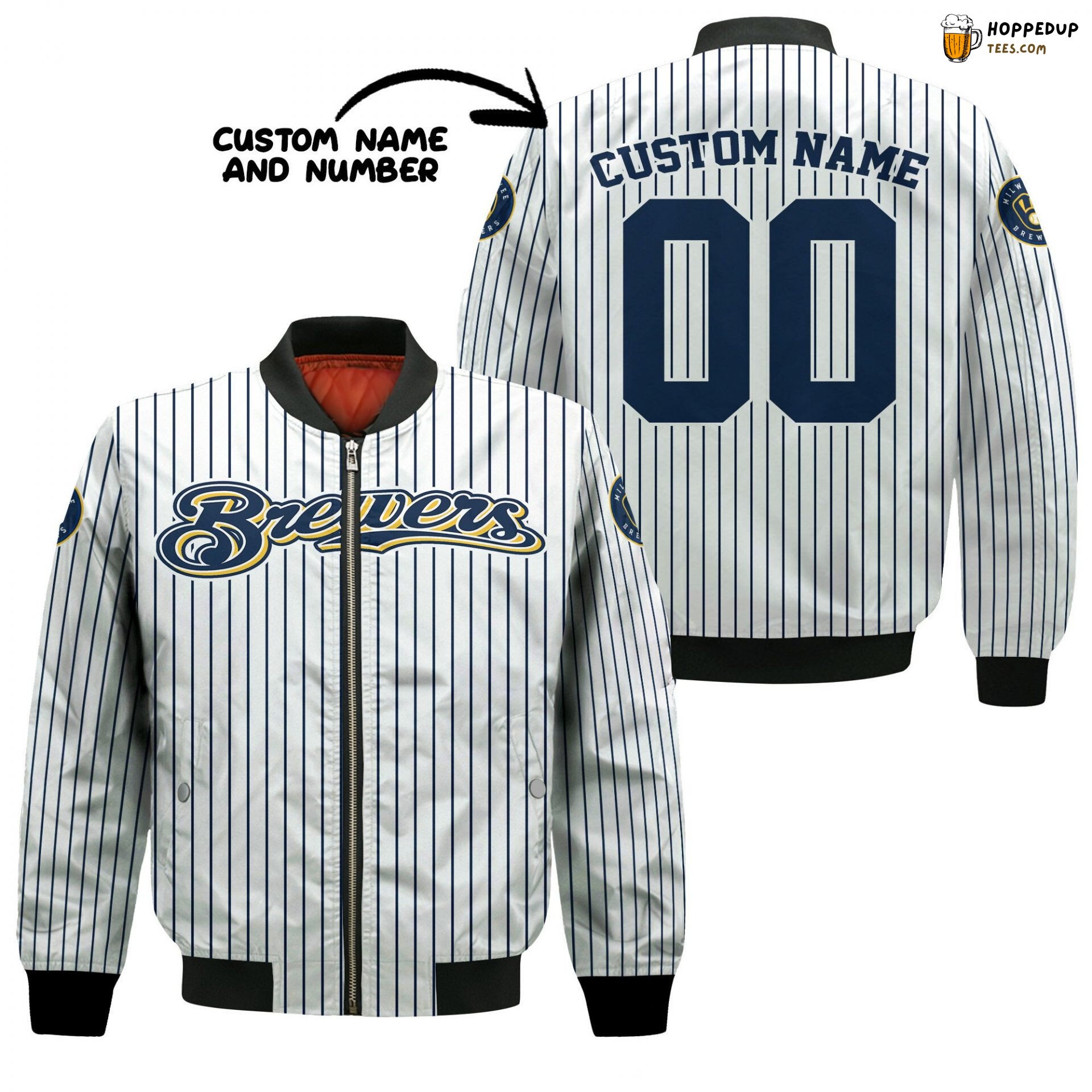 MLB Milwaukee Brewers Custom Name Number Uniform Stripes Bomber Jacket