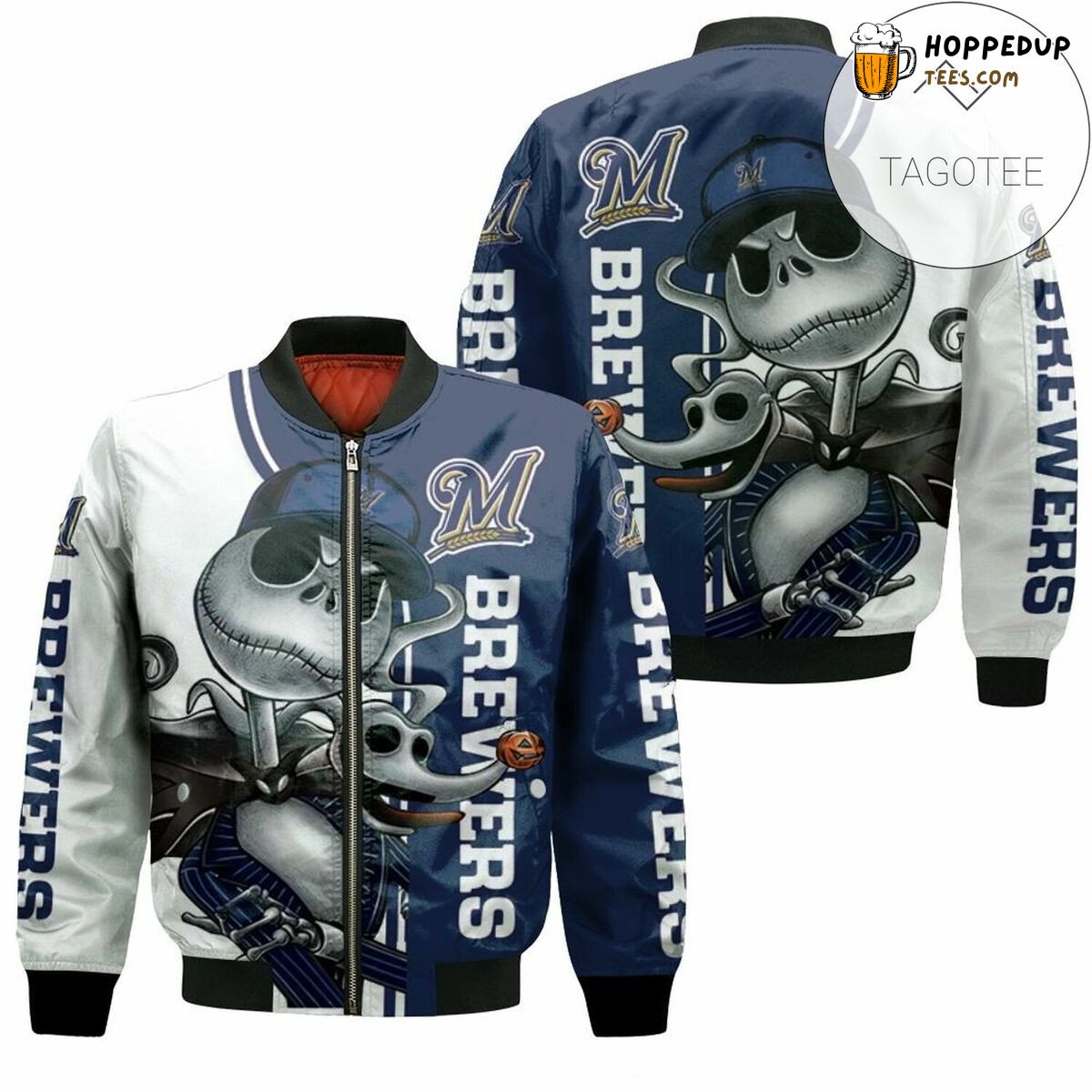 MLB Milwaukee Brewers Jack Skellington And Zero Bomber Jacket