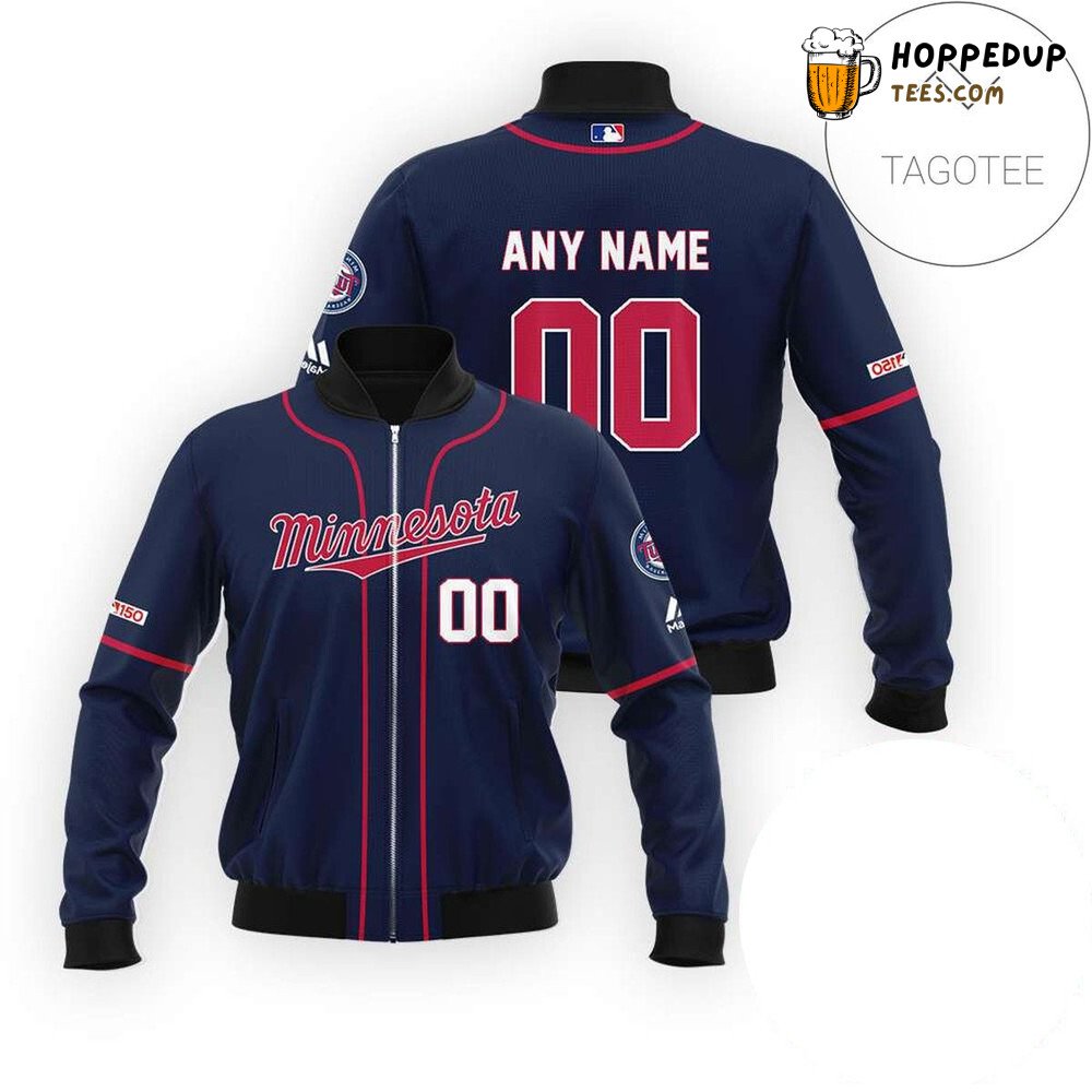 MLB Minnesota Twins Custom Name Number Navy Bomber Jacket
