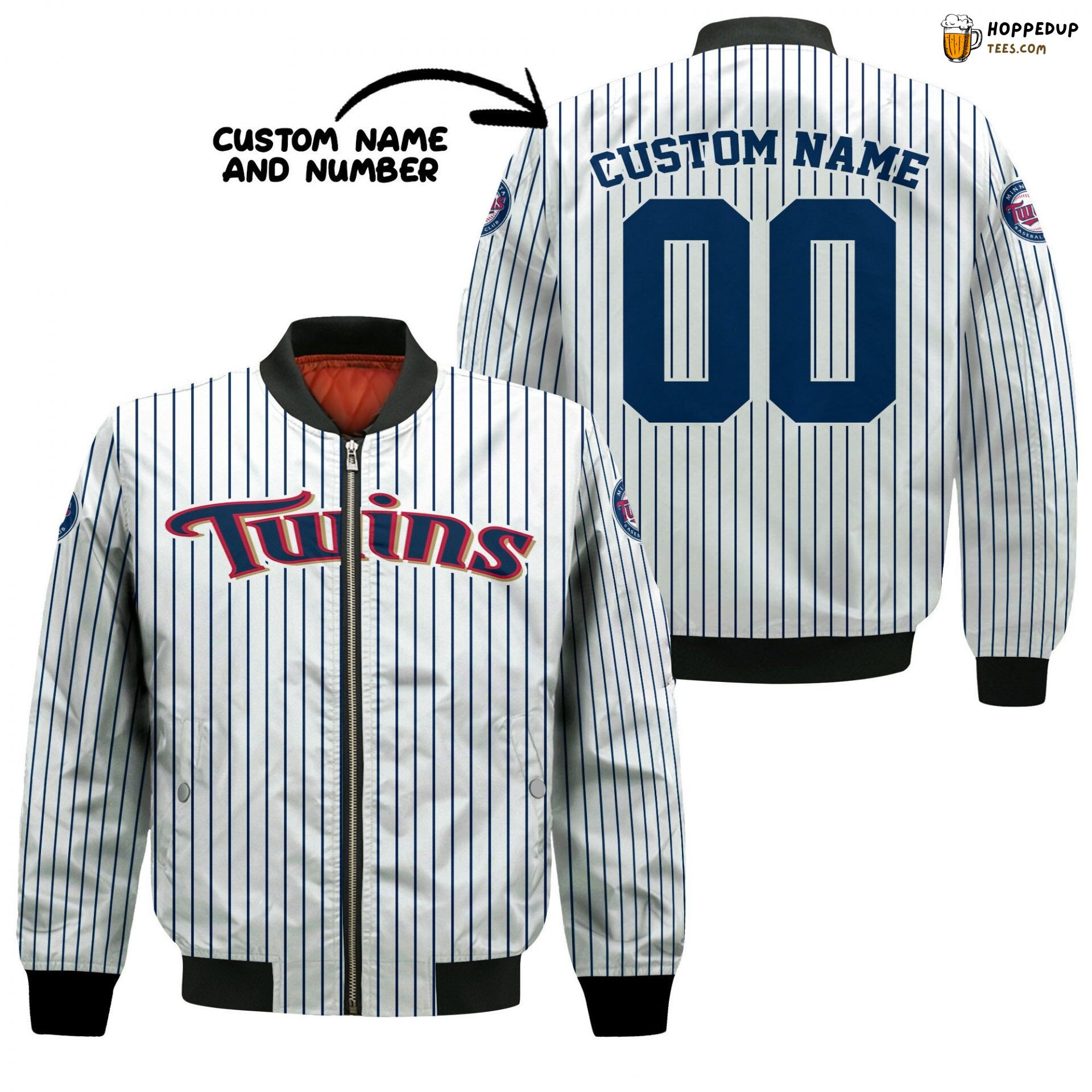 MLB Minnesota Twins Custom Name Number Uniform Stripes Bomber Jacket