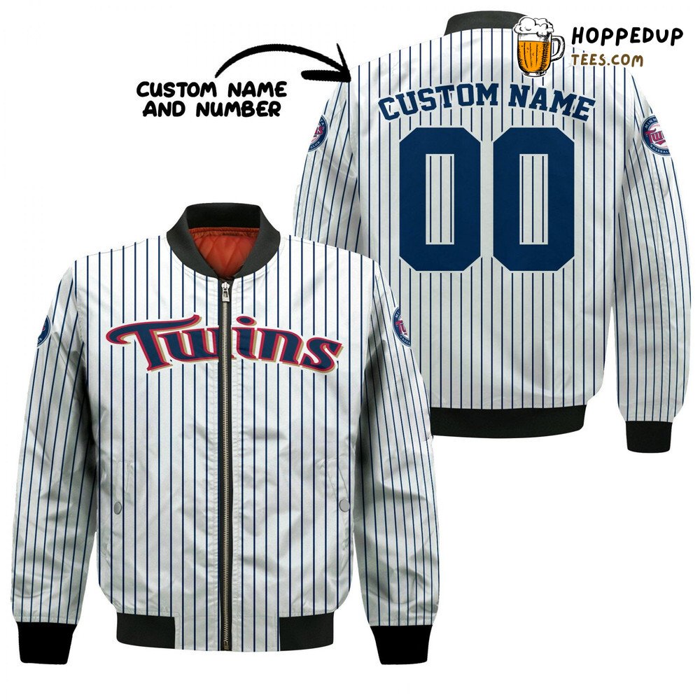 MLB Minnesota Twins Custom Name Number Uniform Stripes Bomber Jacket