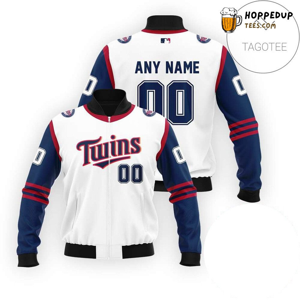 MLB Minnesota Twins Custom Name Number White Bomber Jacket
