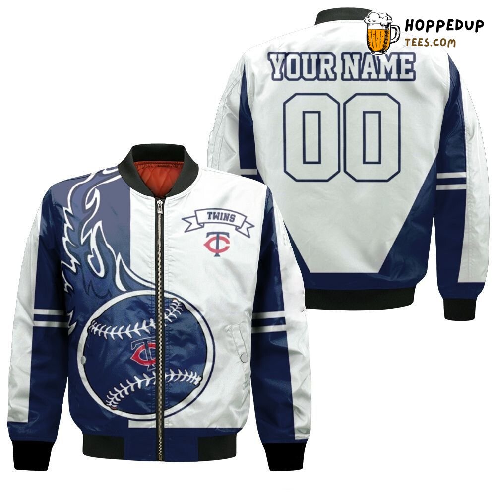 MLB Minnesota Twins Custom Name Number White Navy Blue Bomber Jacket