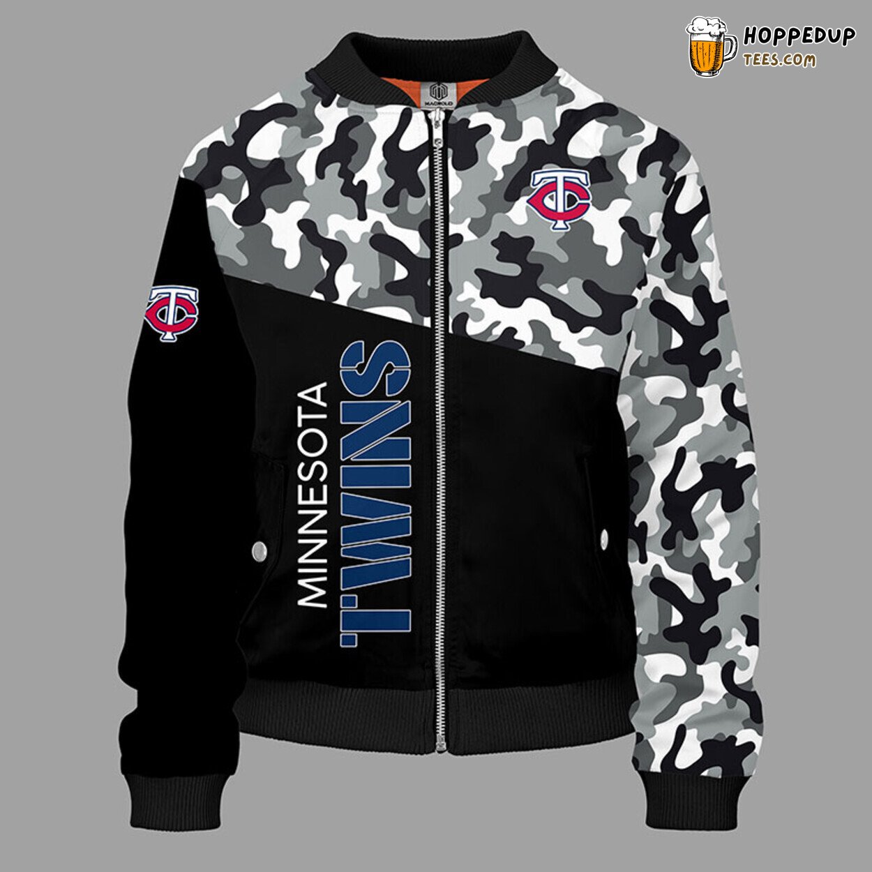 MLB Minnesota Twins Unique Camouflage Black Bomber Jacket Design