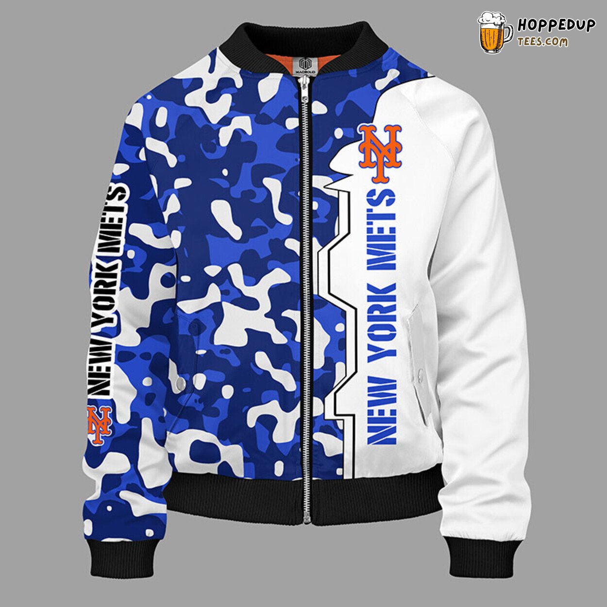 MLB New York Mets Camouflage Blue Premium Bomber Jacket Design