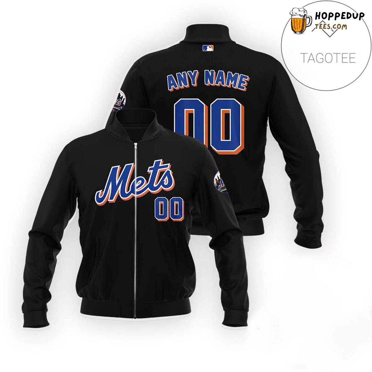 MLB New York Mets Custom Name Number Black Bomber Jacket