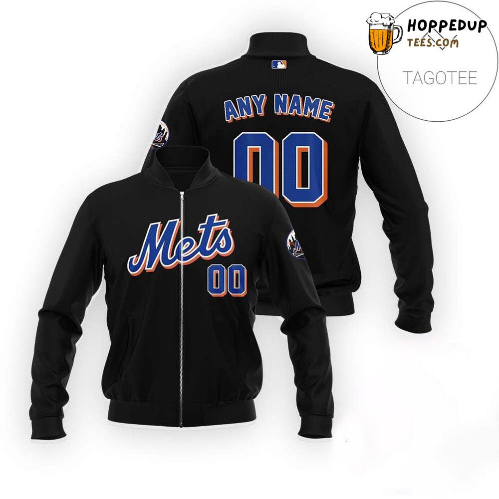 MLB New York Mets Custom Name Number Black Bomber Jacket
