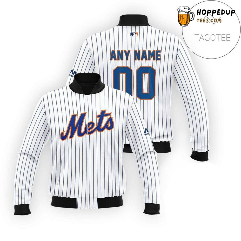 MLB New York Mets Custom Name Number Orange White Bomber Jacket