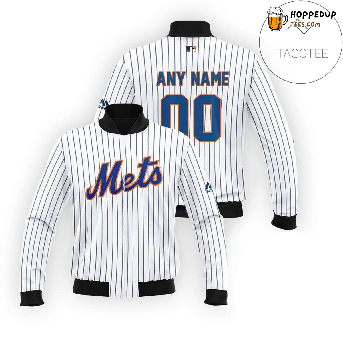MLB New York Mets Custom Name Number Orange White Bomber Jacket