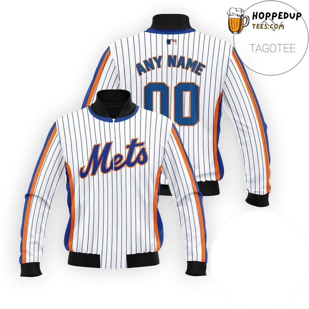 MLB New York Mets Custom Name Number White Bomber Jacket