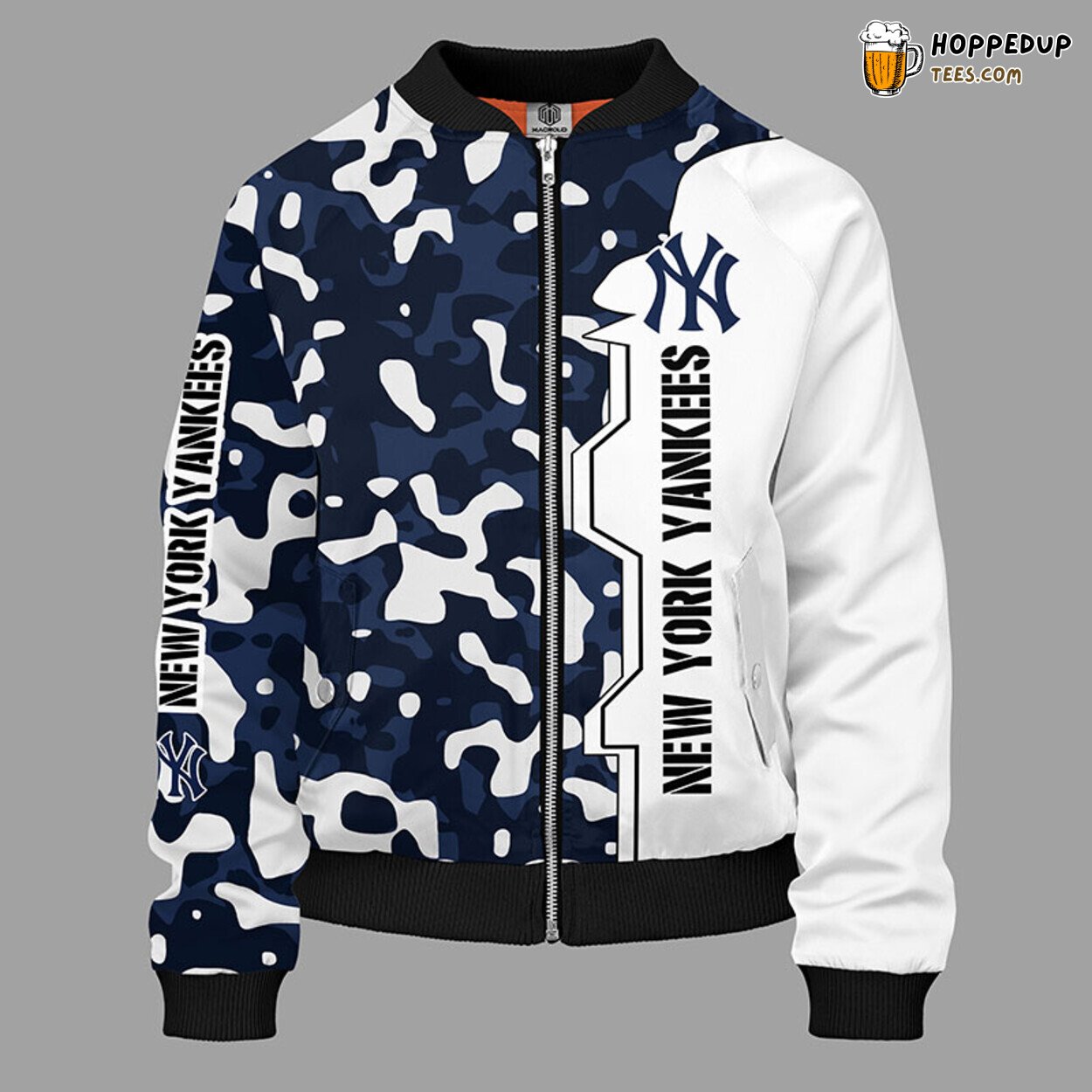 MLB New York Yankees Camouflage Blue Premium Bomber Jacket Design