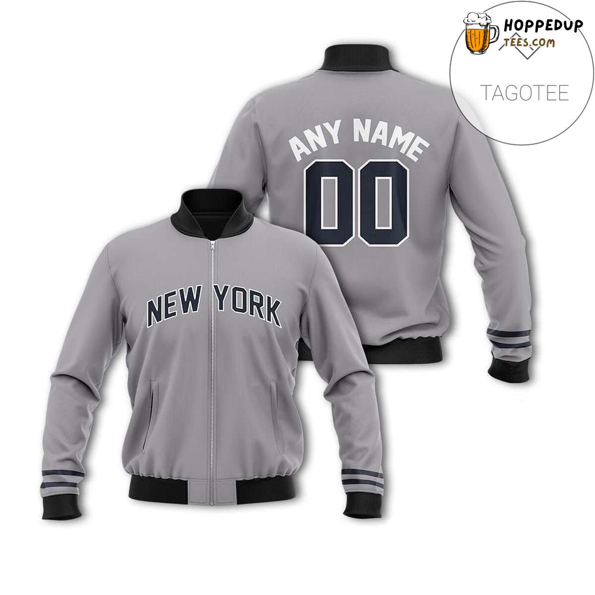 MLB New York Yankees Custom Name Number Gray Bomber Jacket