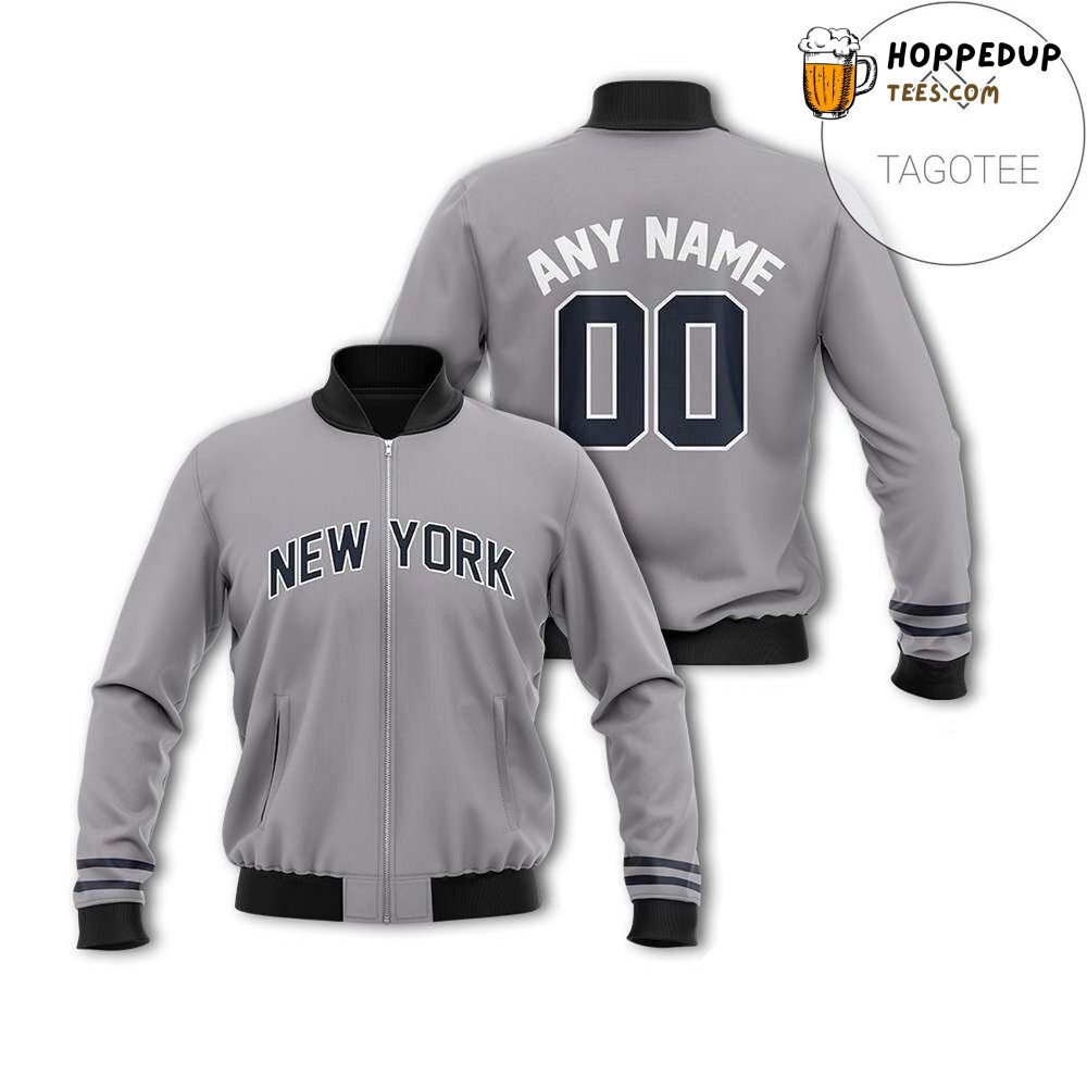 MLB New York Yankees Custom Name Number Gray Bomber Jacket