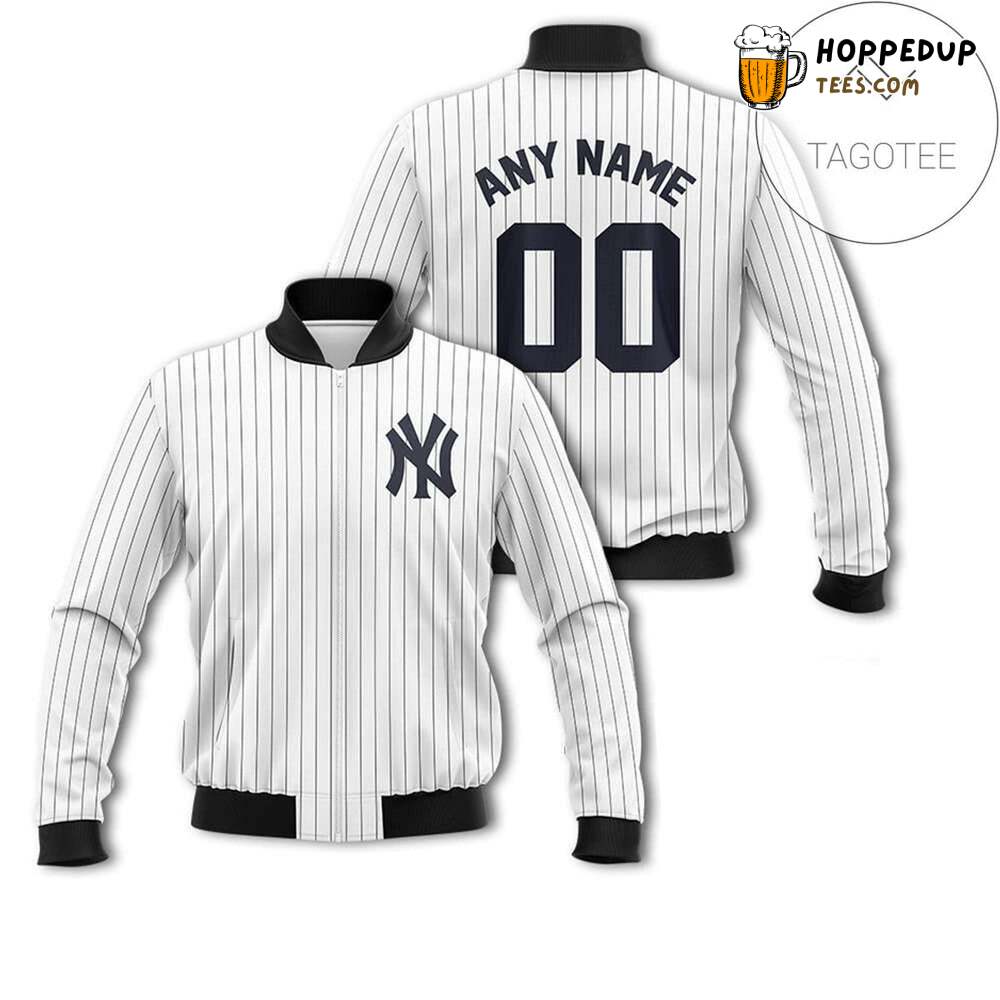 MLB New York Yankees Custom Name Number White Bomber Jacket