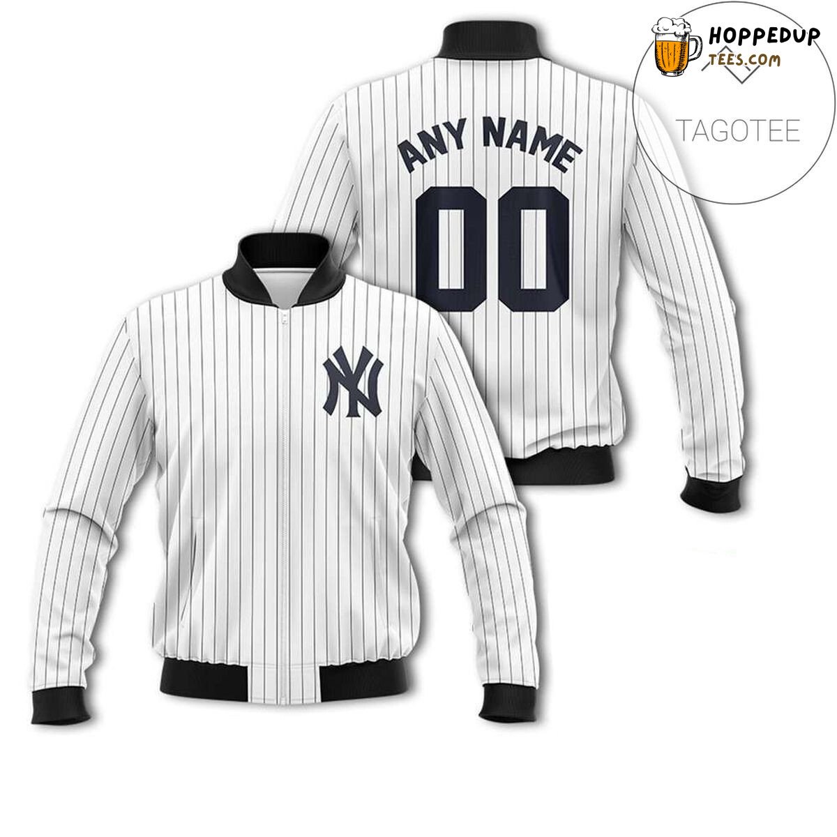 MLB New York Yankees Custom Name Number White Bomber Jacket