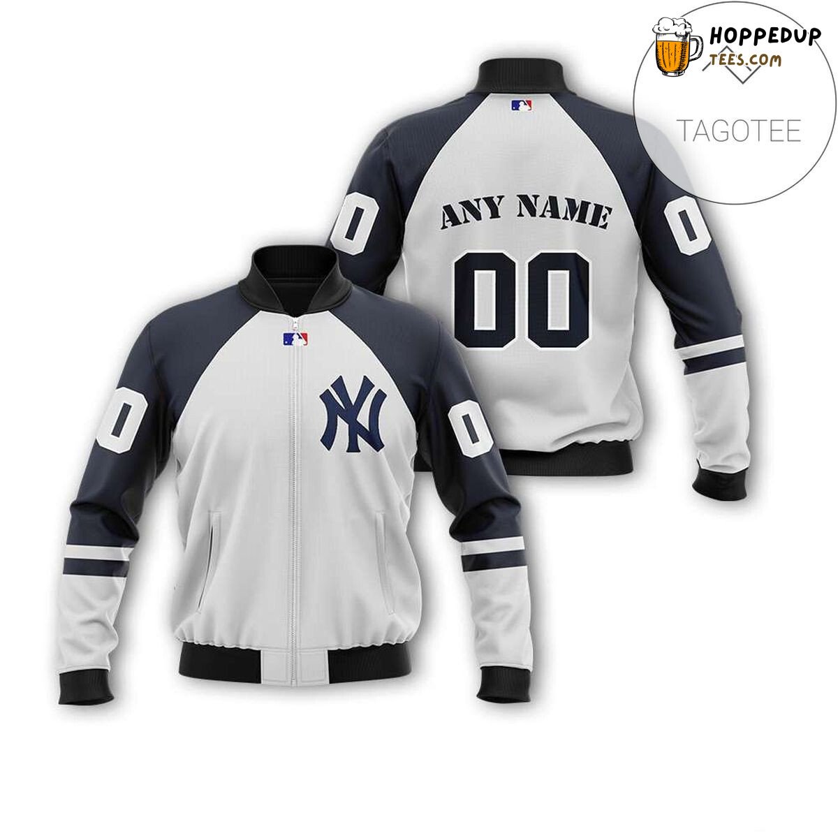 MLB New York Yankees Custom Name Number White Navy Bomber Jacket