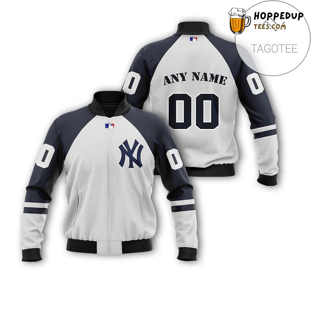 MLB New York Yankees Custom Name Number White Navy Bomber Jacket