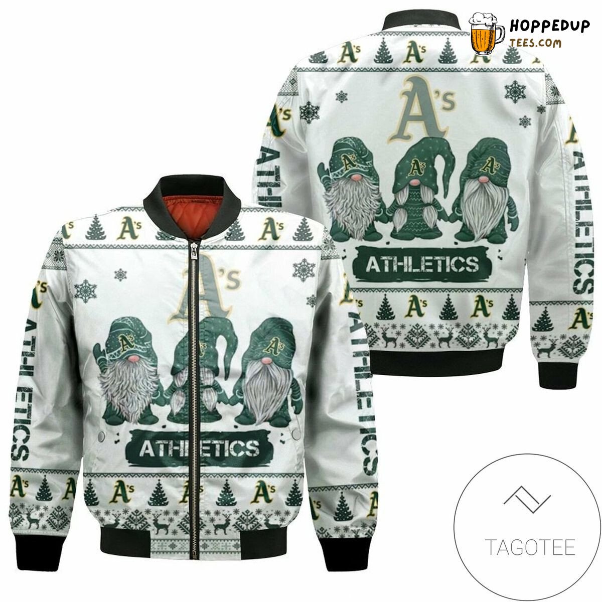 MLB Oakland Athletics Christmas Gnomes Bomber Jacket